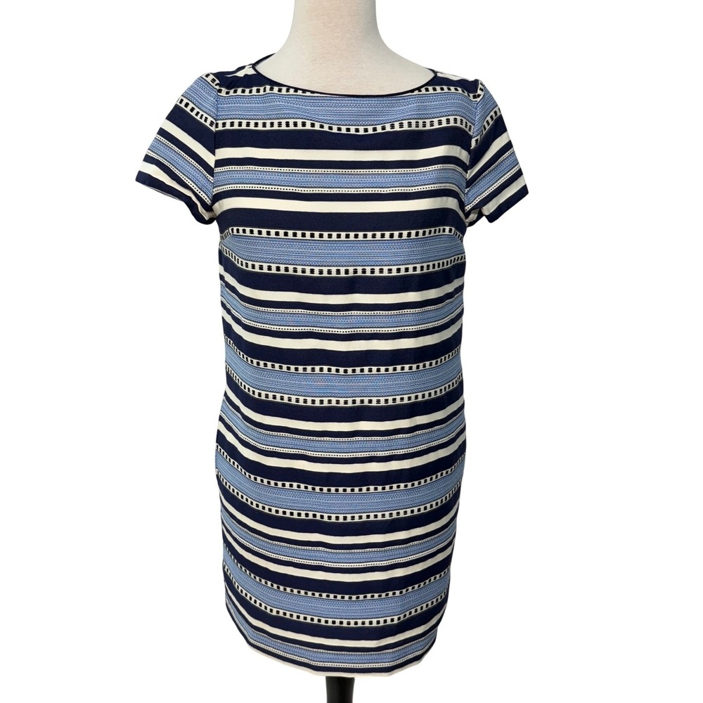 Vilagallo Striped Dress Size 40 Blue White Short Sleeve‎ Cotton Blend US 8